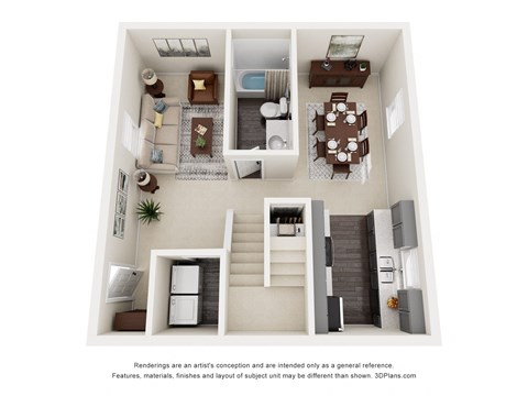 a 3d floor plan of a studio apartment